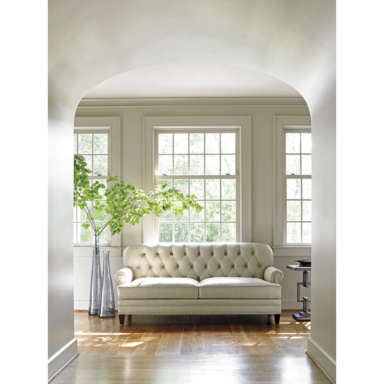Arlington Brown Leather Tufted Settee with Pewter Nailhead Trim