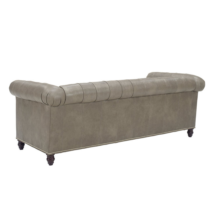 Elegant Brown Leather Chesterfield Sofa with Tufted Down Cushions