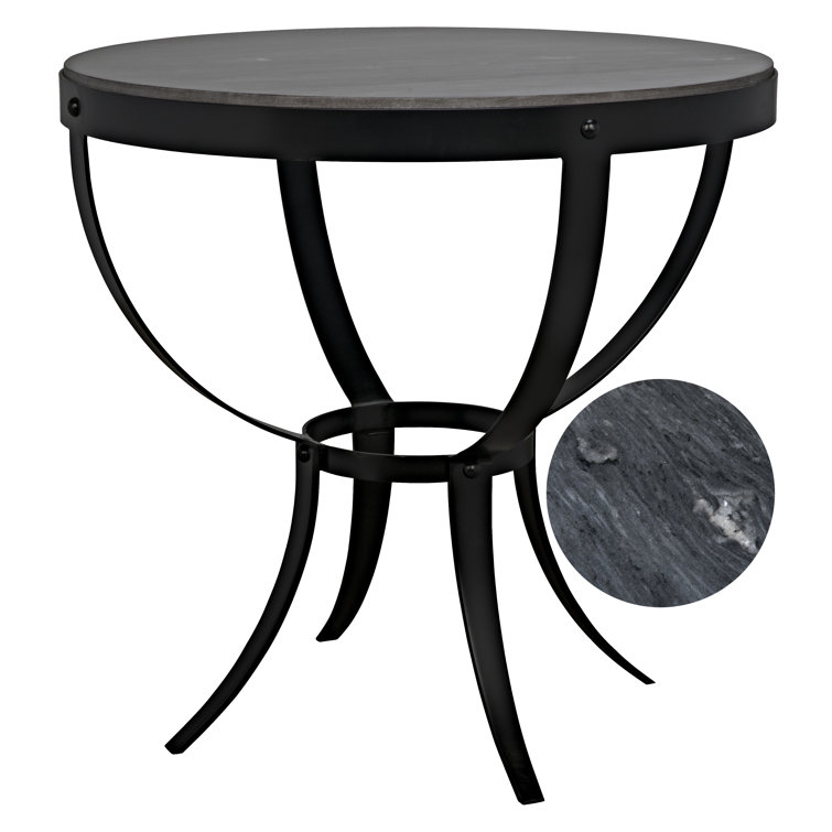 Byron 30" Round Marble Top Pedestal End Table in Stone and Metal