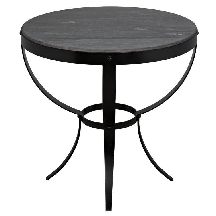 Byron 30" Round Marble Top Pedestal End Table in Stone and Metal