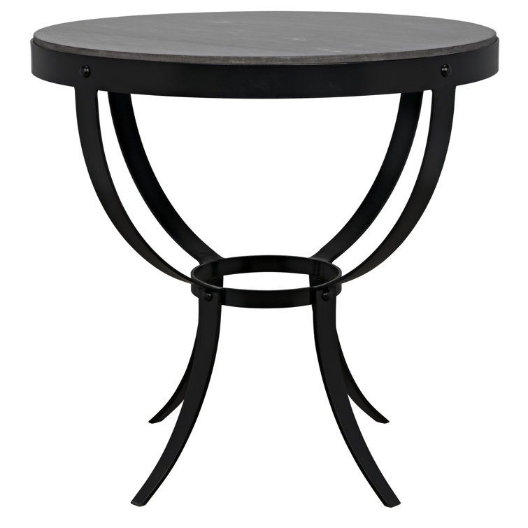 Byron 30" Round Marble Top Pedestal End Table in Stone and Metal