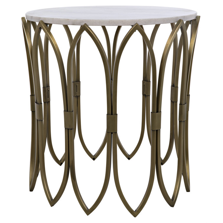 Nola 22" Round Stone Top Metal End Table