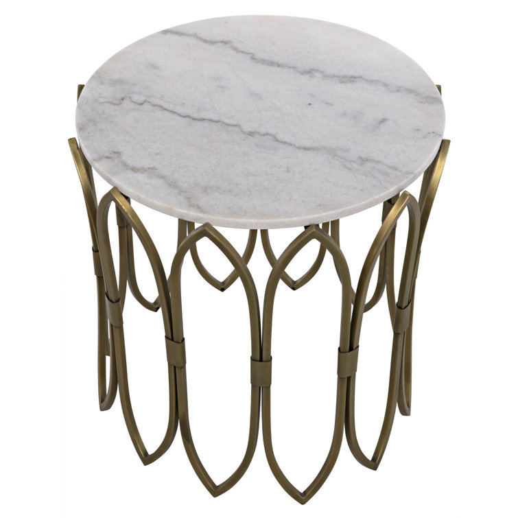 Nola 22" Round Stone Top Metal End Table