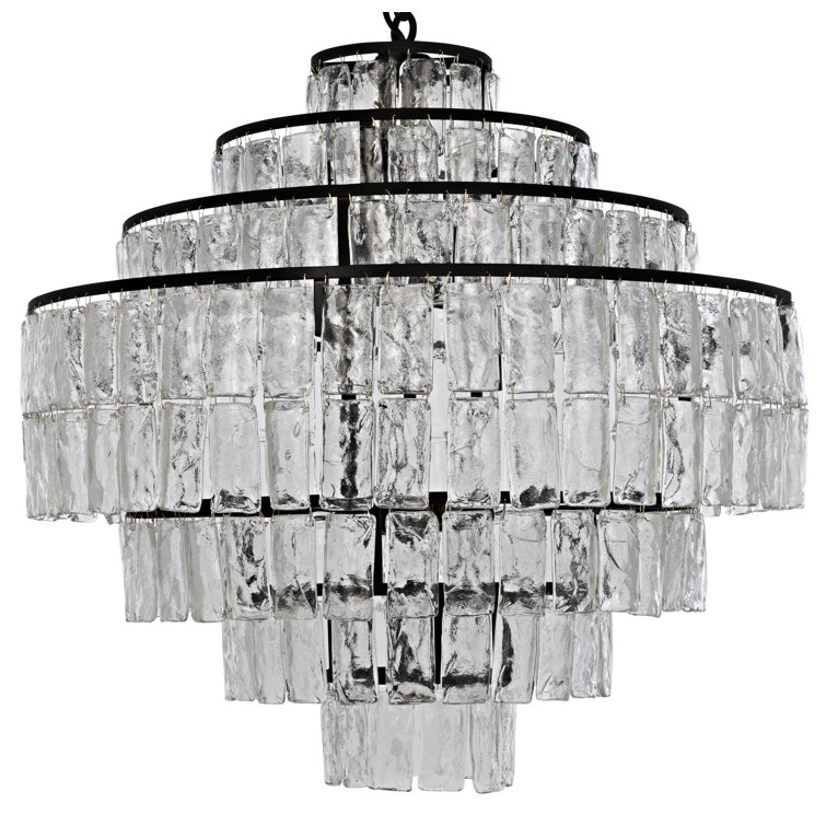 Black Metal and Glass Tiered Chandelier