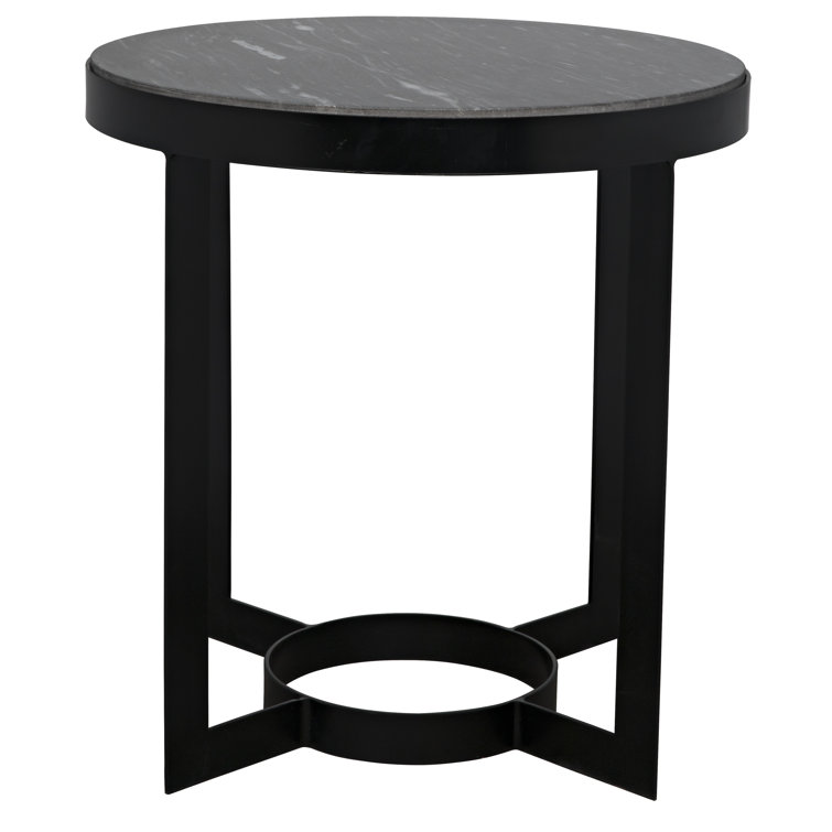 Elegant Round Stone Top 25" Metal End Table