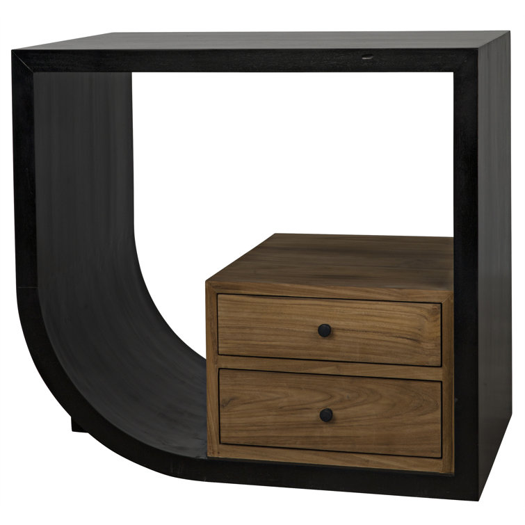 Hand Rubbed Black and Wood End Table with Storage