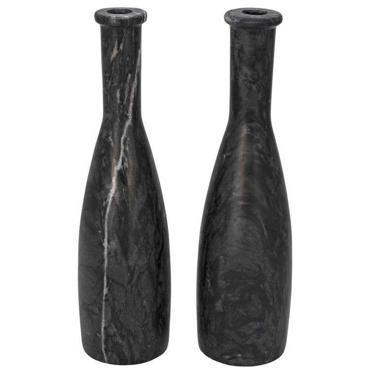 13'' Black Marble Tabletop Candlestick Set