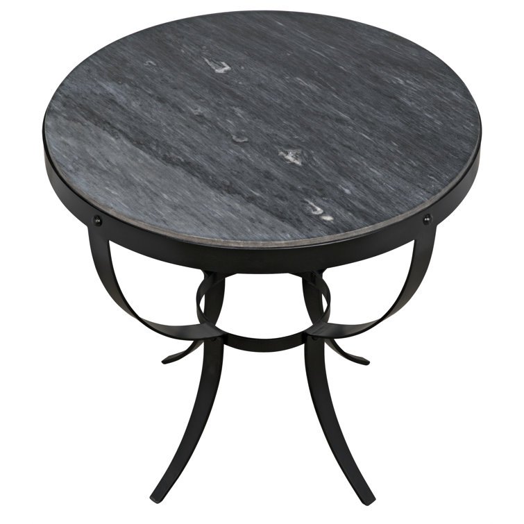 Byron 30" Round Marble Top Pedestal End Table in Stone and Metal
