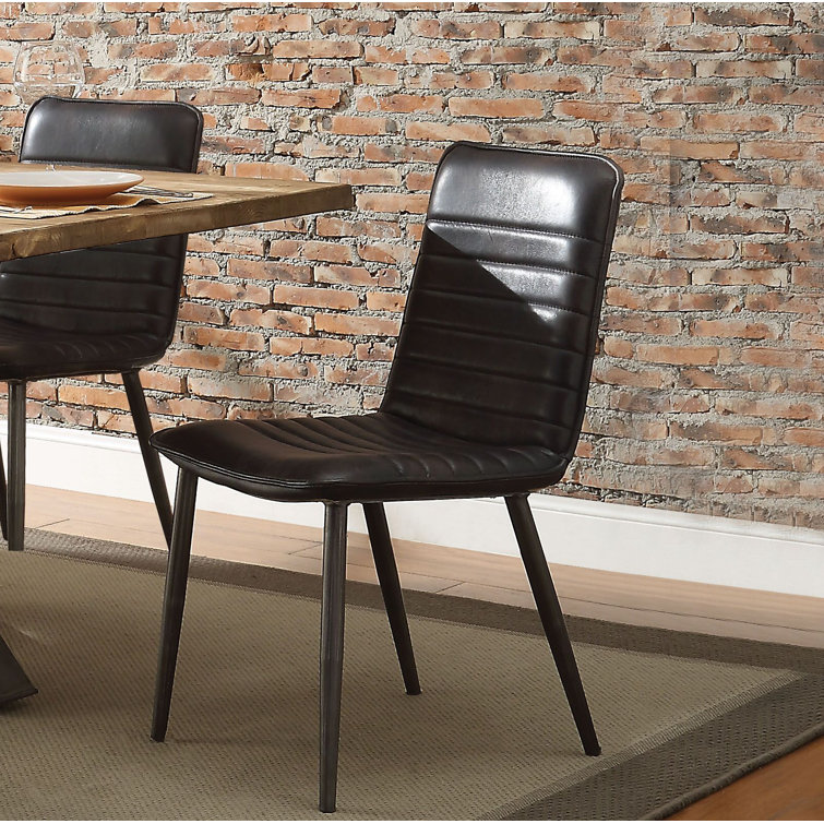 Black Faux Leather Upholstered Side Chair Set with Metal Legs