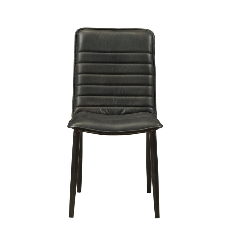 Black Faux Leather Upholstered Side Chair Set with Metal Legs