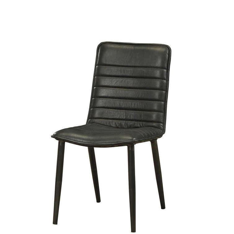 Black Faux Leather Upholstered Side Chair Set with Metal Legs