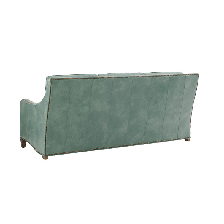 Seaglass Genuine Leather Sofa with Down Fill and Nailhead Accents