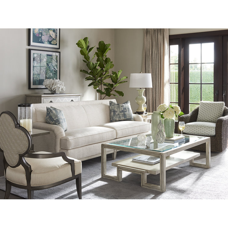 Kensington Rolled Arm Sofa in White Rayon with Mahogany Legs