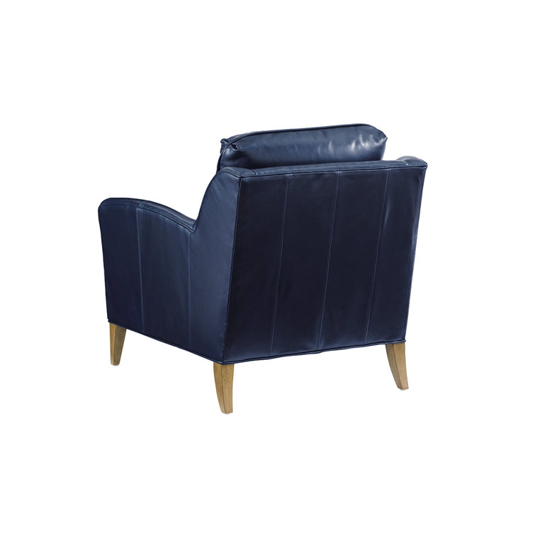 Blue Leather Accent Chair with Wooden Legs