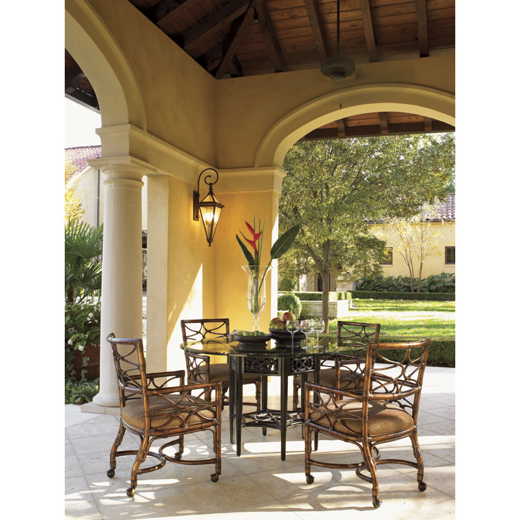 Round Tropical Wood and Glass Dining Table, 54"