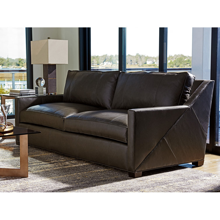 Midtown White Leather Pillow Back Sofa with Down Fill Cushions