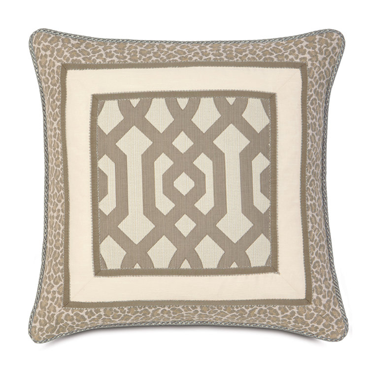 Rayland Geometric Trellis and Leopard Print Pillow Cover with Cord Edge Trim