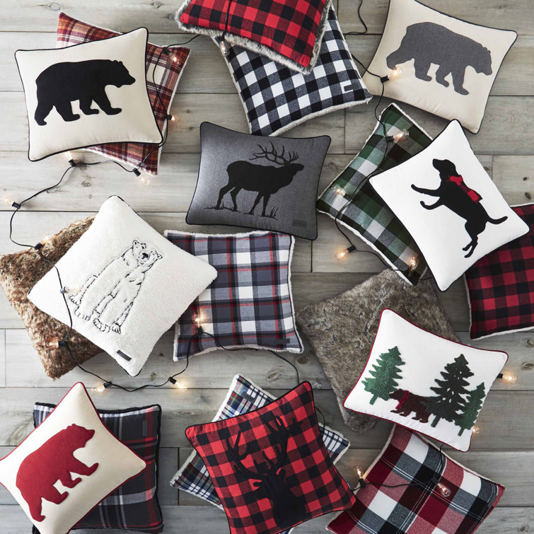 Rustic Cabin Plaid 18" Square Cotton Flannel Pillow with Sherpa Reverse