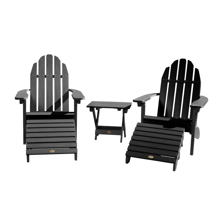 Abyss Black Recycled Plastic Adirondack Chair Set with Ottoman
