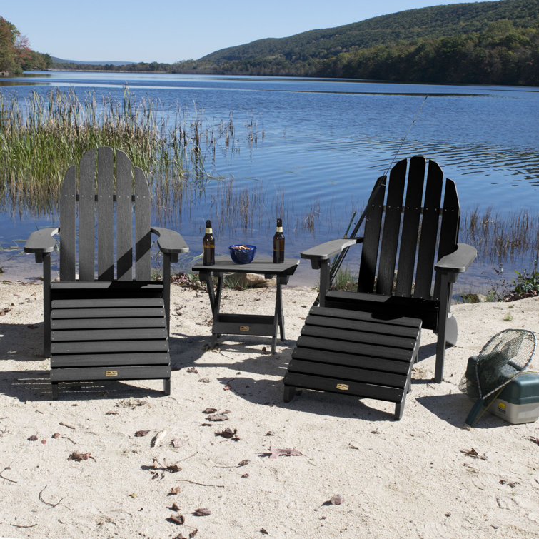 Abyss Black Recycled Plastic Adirondack Chair Set with Ottoman