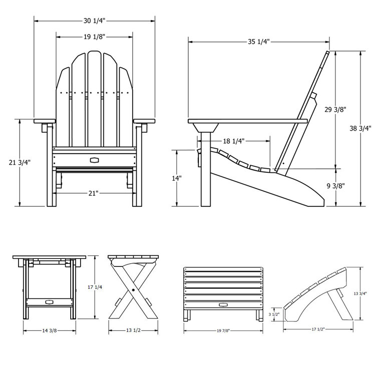 Abyss Black Recycled Plastic Adirondack Chair Set with Ottoman