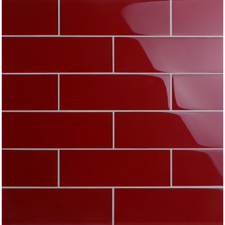 Premium 4" x 12" Polished Red Glass Subway Tile