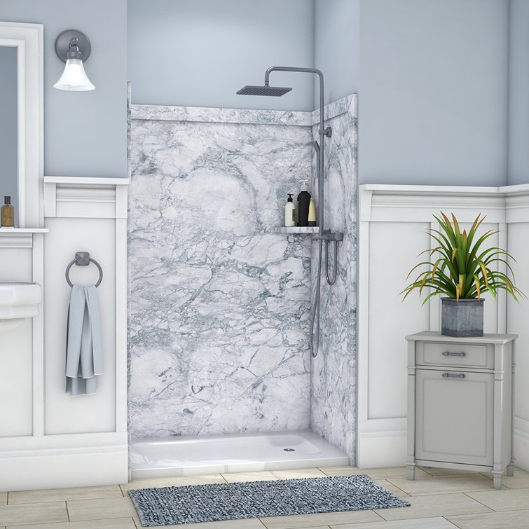 Elegance Everest Gray Marble 80" Alcove Shower Surround