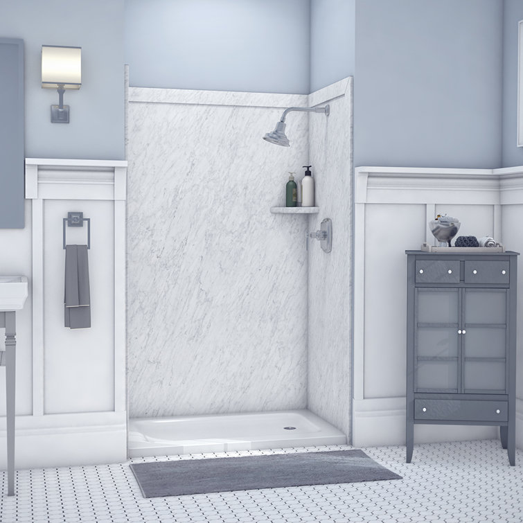 Frost White Marble 48"W x 36"D x 80"H Alcove Shower Surround