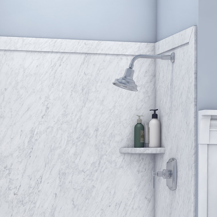 Frost White Marble 48"W x 36"D x 80"H Alcove Shower Surround