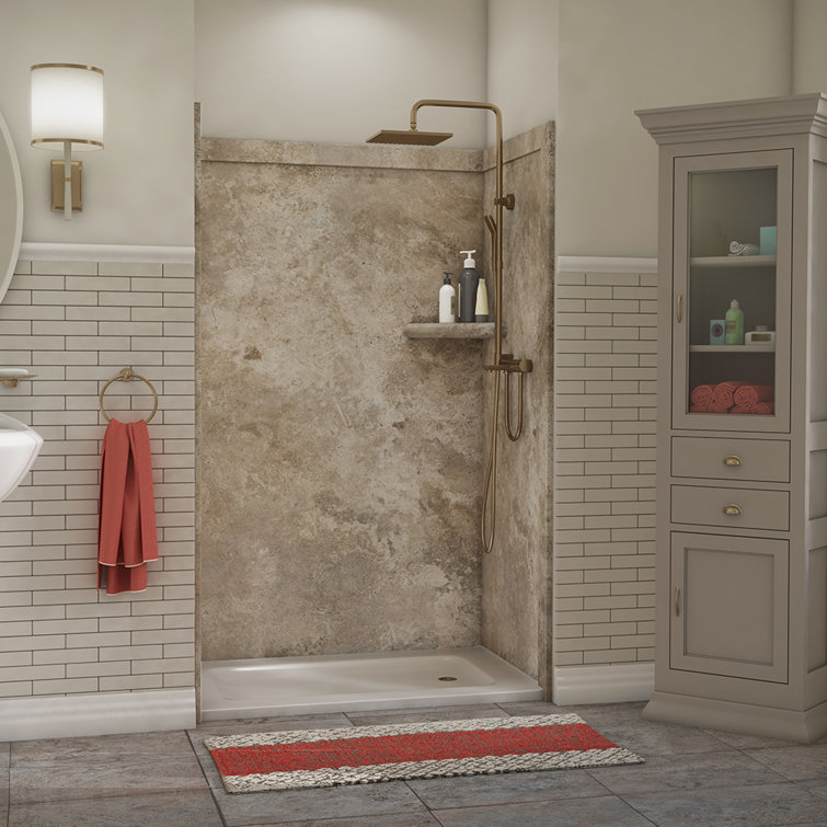 Mocha Travertine 80" High 3-Panel Alcove Shower Surround