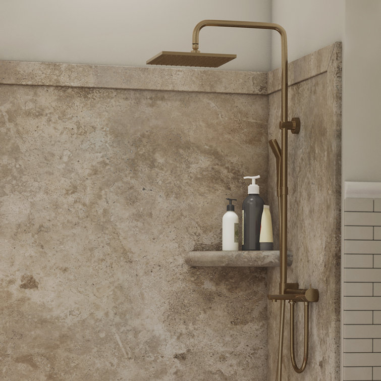 Mocha Travertine 80" High 3-Panel Alcove Shower Surround