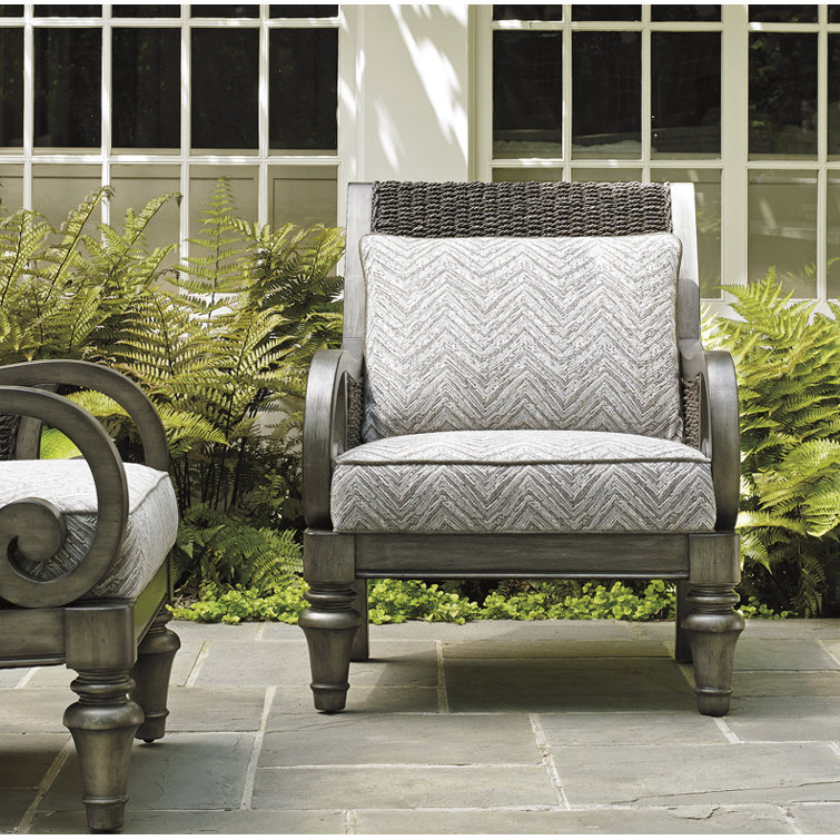 Gray Geometric Down-Filled Wicker Wood Armchair