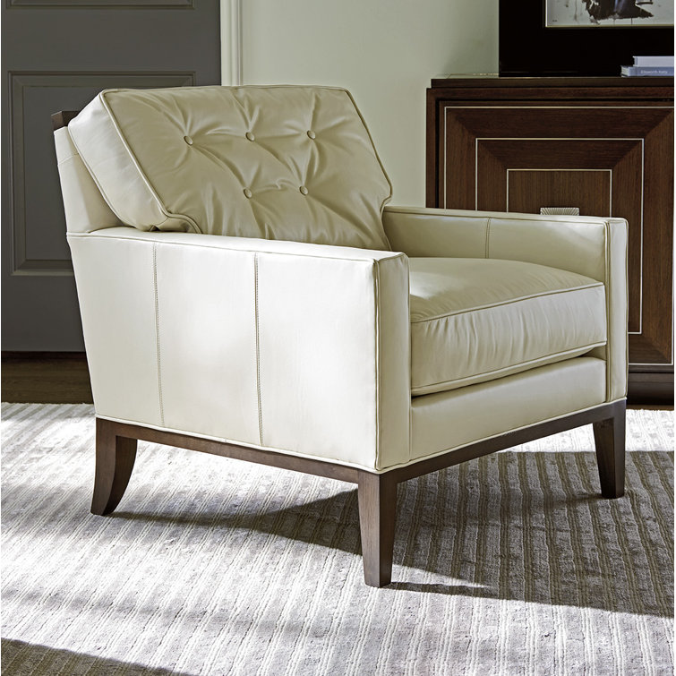 Park Fernhill Tufted Beige Leather Accent Chair with Walnut Base