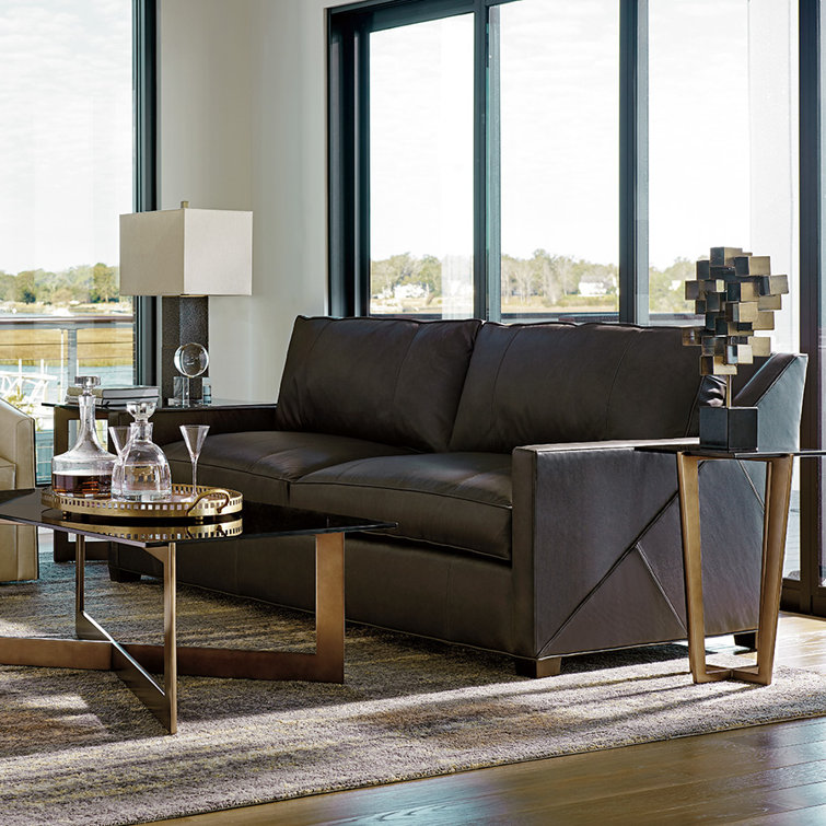 Midtown White Leather Pillow Back Sofa with Down Fill Cushions