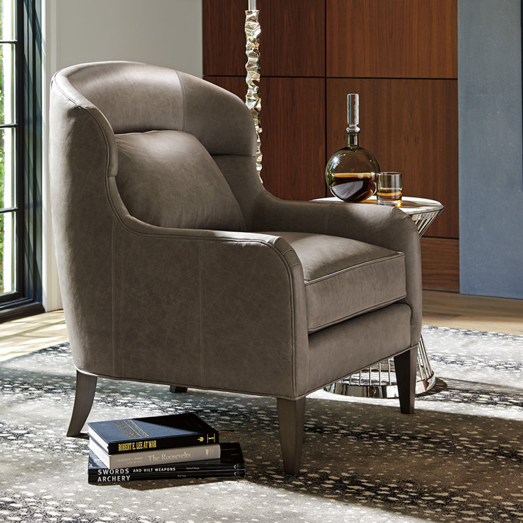 Grayson Mahogany Leather Barrel Chair with Down Cushions
