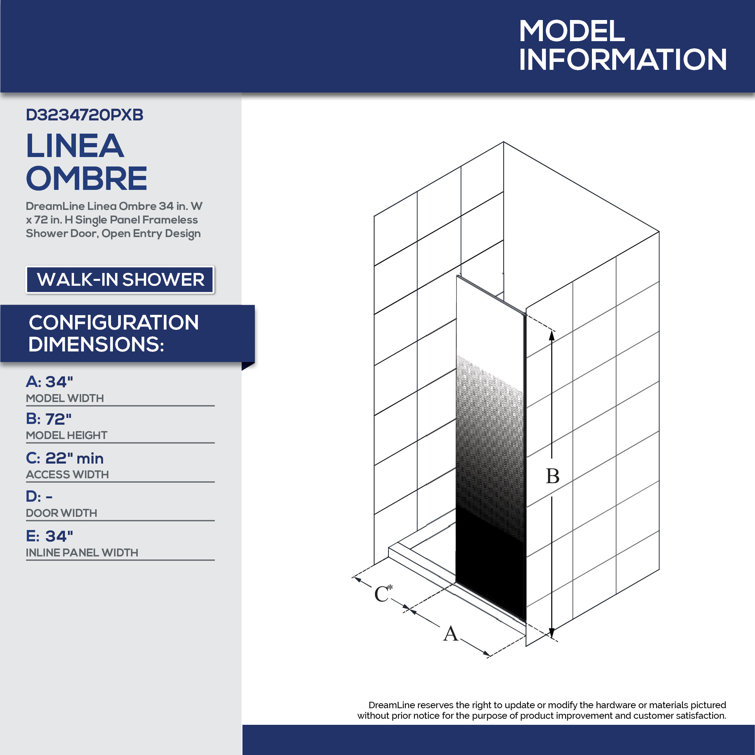 Linea Ombre 34" W x 72" H Frameless Black Frosted Glass Shower Screen