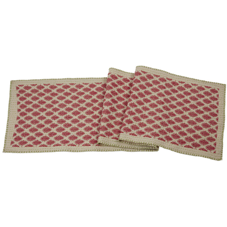 Handcrafted Red and Beige Cotton Table Runner
