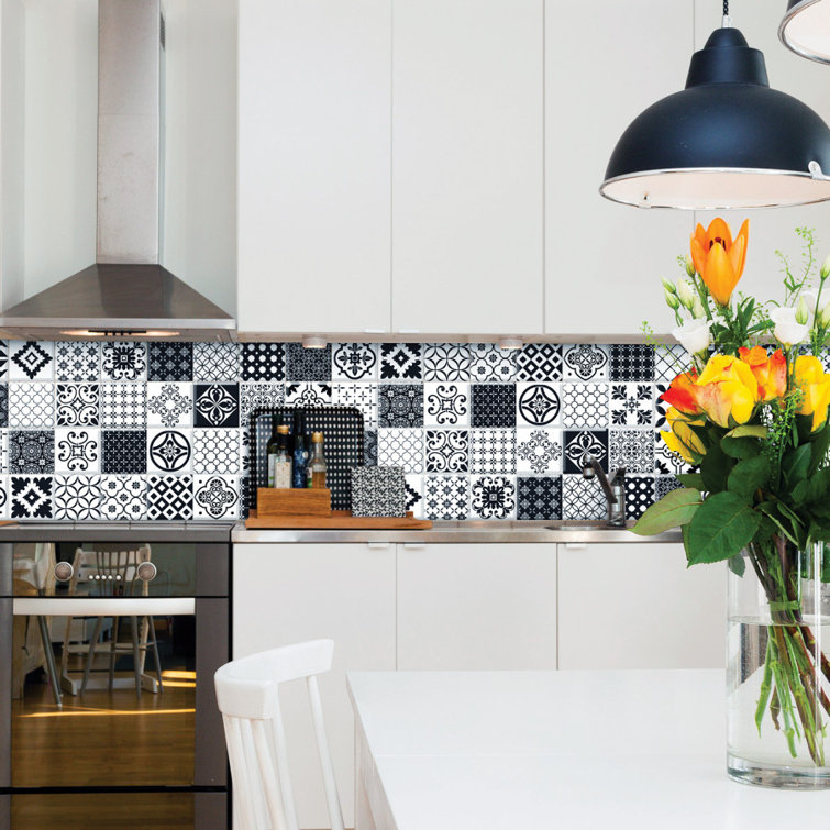 Vintage Black and White Peel and Stick Gel Backsplash Tile