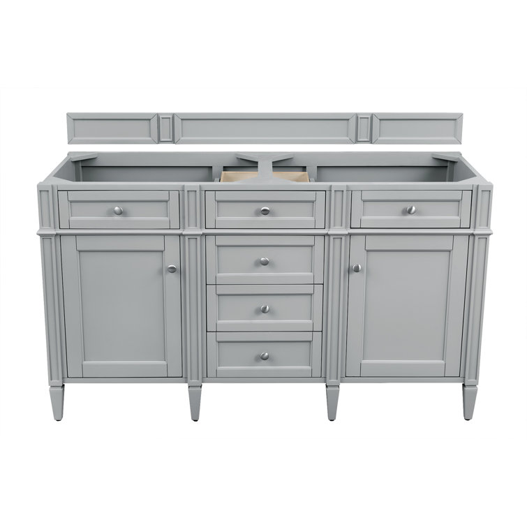 Urban Gray 60" Double Freestanding Solid Surface Vanity with Plywood Base