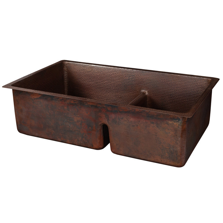 33" Hammered Copper Double Basin Drop-in Kitchen Sink