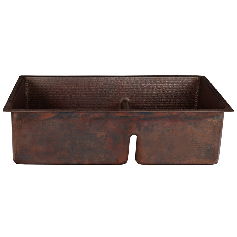 33" Hammered Copper Double Basin Drop-in Kitchen Sink
