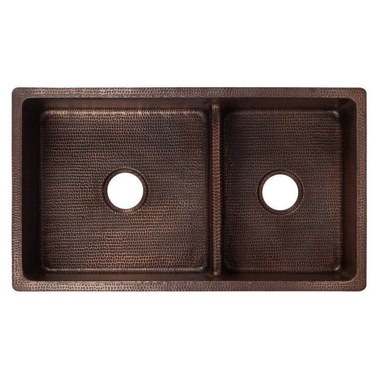 33" Hammered Copper Double Basin Drop-in Kitchen Sink