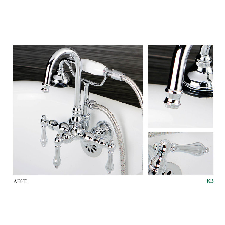 Polished Chrome Vintage Wall Mount Clawfoot Tub Faucet with Hand Shower