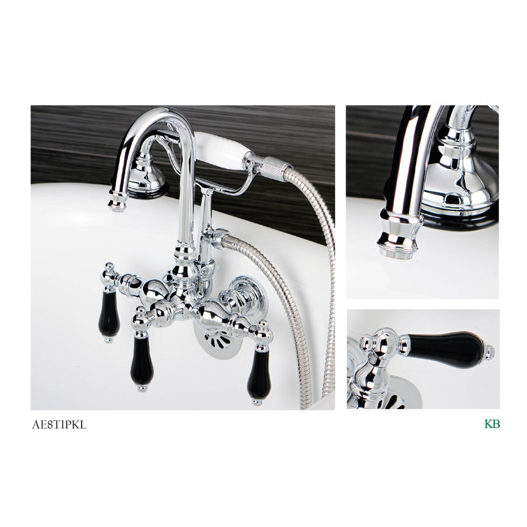 Polished Chrome Wall Mount Clawfoot Tub Faucet with Hand Shower