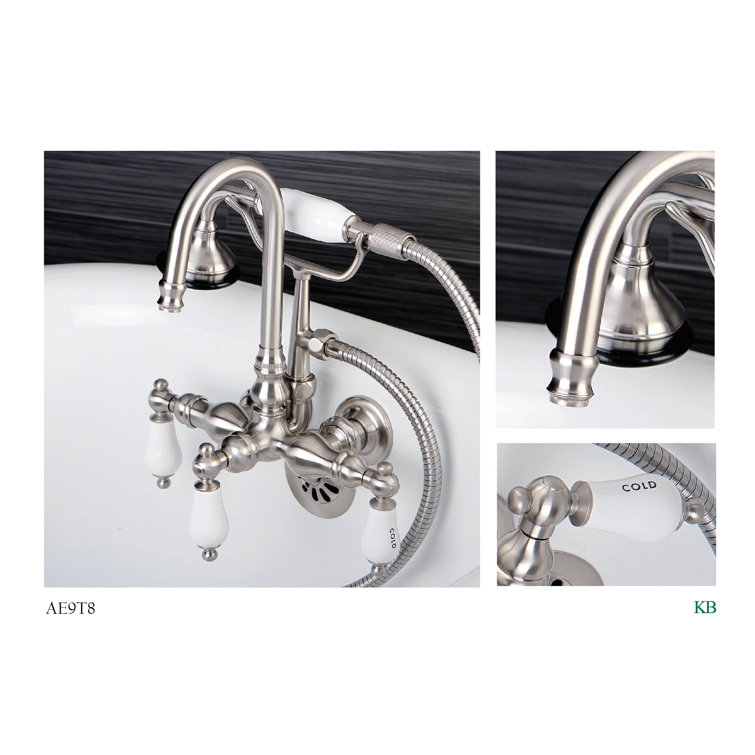 Taiwanese Traditional Brushed Nickel Clawfoot Tub Faucet with Porcelain Lever