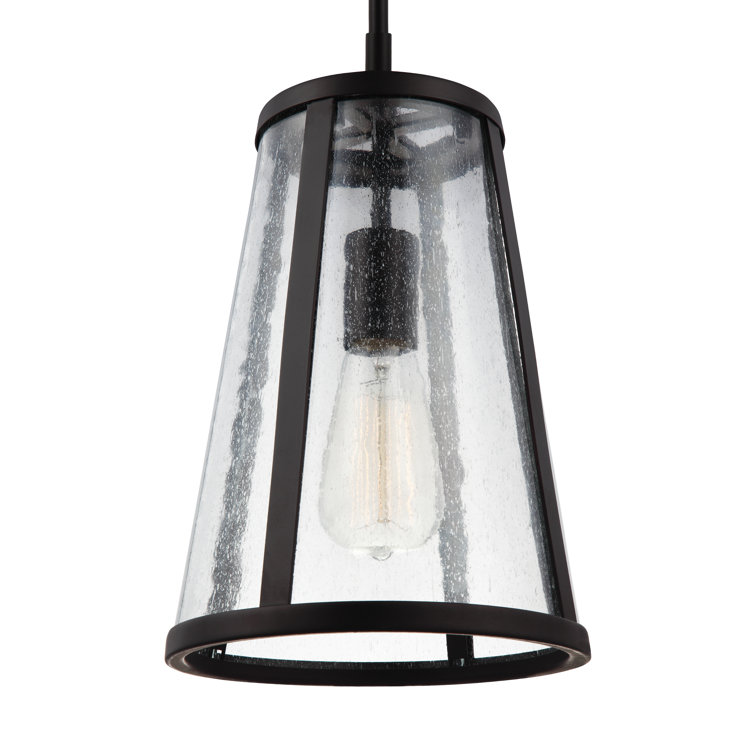 Oil Rubbed Bronze Mini Drum Pendant with Clear Seeded Glass