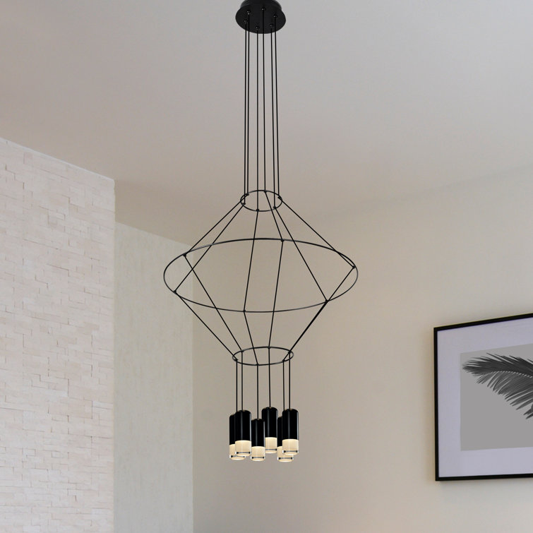 Expression 24" Black Aluminum 6-Light LED Geometric Pendant