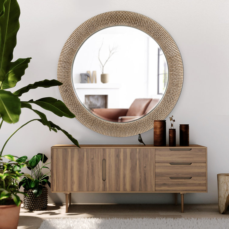 Oversized Round Silver and Gold Textured Wall Mirror
