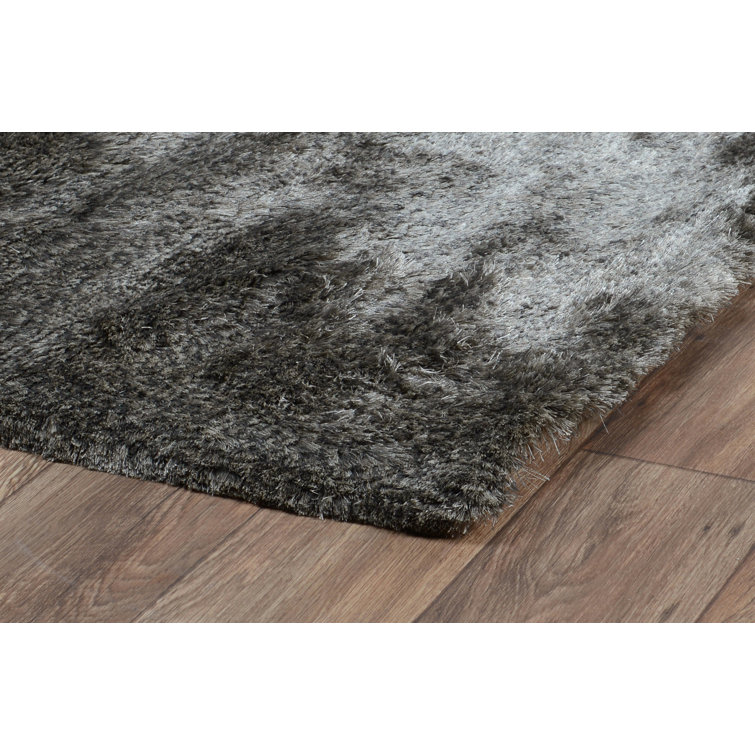 Handwoven Dark Gray Cotton Shag Area Rug, 5 x 8'