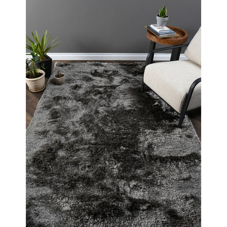 Handwoven Dark Gray Cotton Shag Area Rug, 5 x 8'